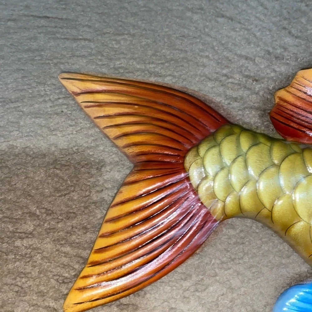 Vtg Tonala Mexico Hand Painted Ceramic Tropical Fish Wall Decor Signed E Alvarez